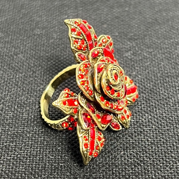 HEIDI DAUS Statement Ring RARE Red Rose Crystal ROSE ELEGANCE Estate - Picture 1 of 15